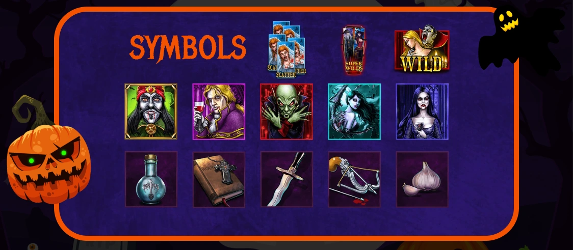 Blood Suckers Megaways Symbols.